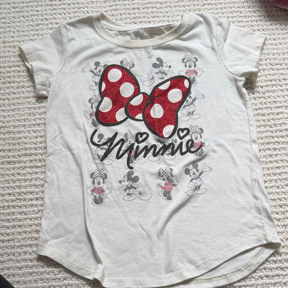 Disney Minnie Mouse Glitter Bow Kids T-Shirt - White and Red